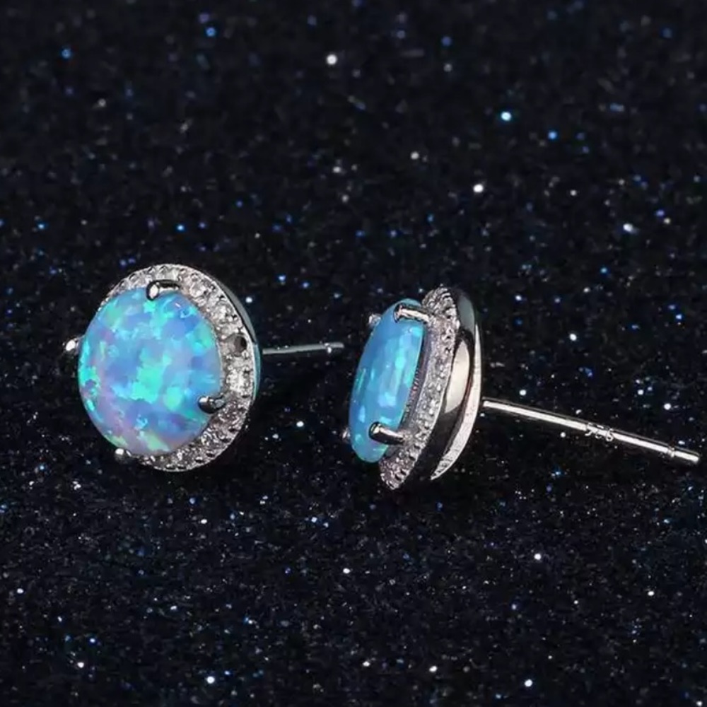 🌟 Sterling Silver 925 Blue Crystal Stud Earrings